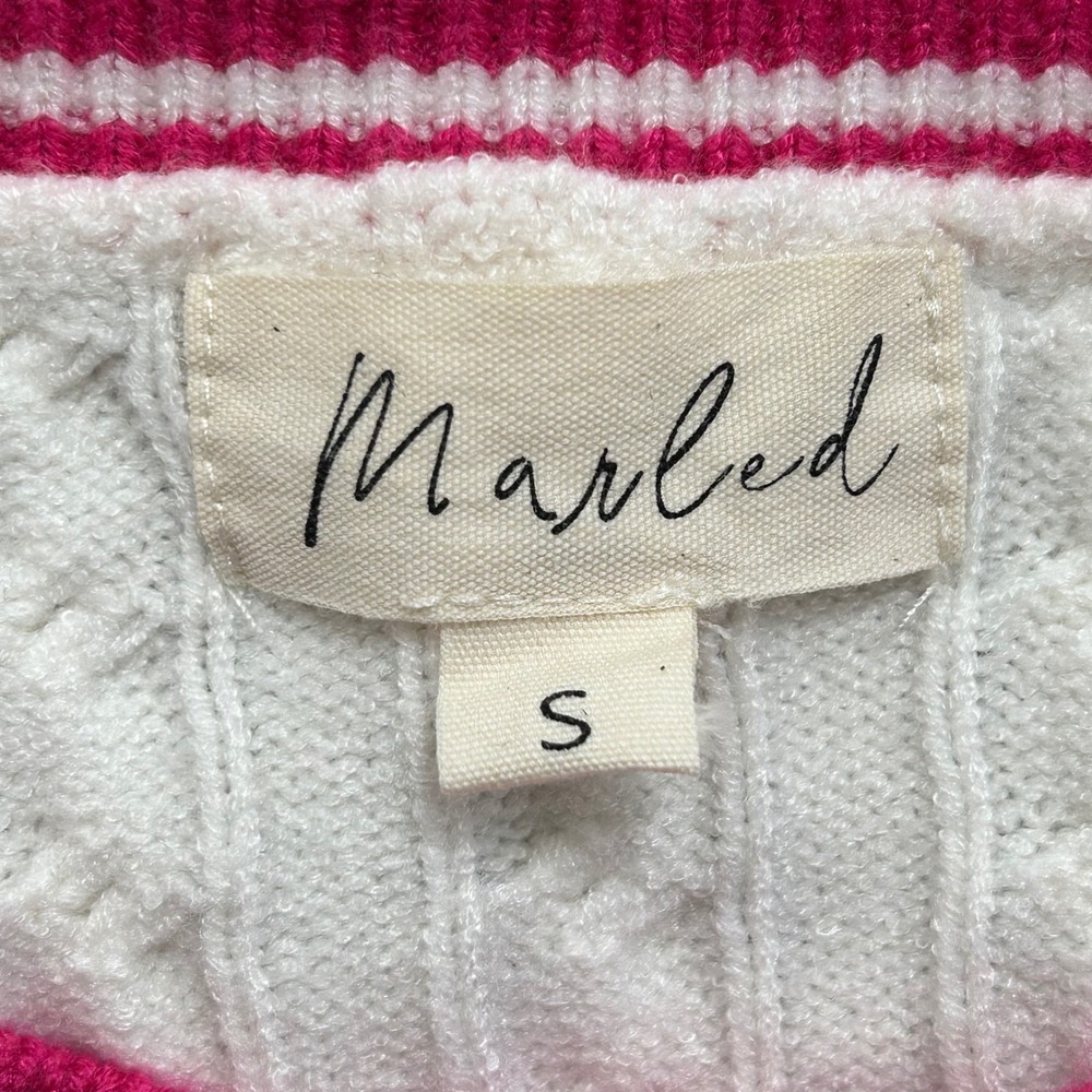 Marled Cream & Pink Cardigan Sweater Women's Small Cable Knit Gold Buttons - Picture 7 of 8